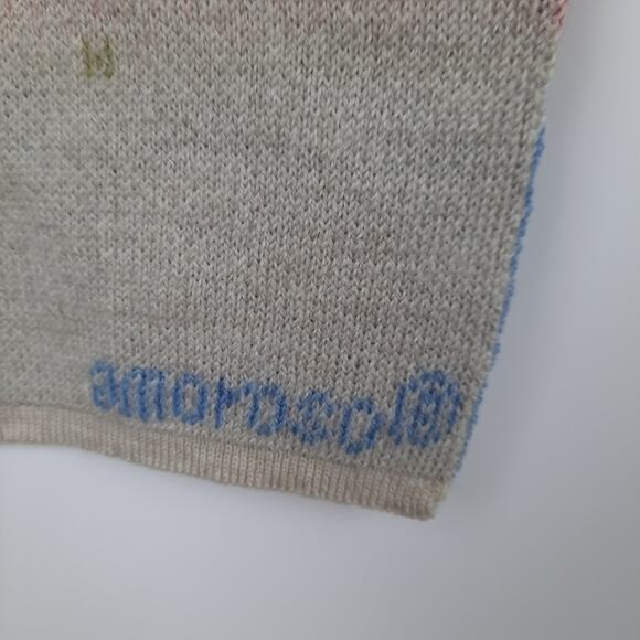 Amoroso Merino Wool blend hears and rainbow stripes scarf - Picture 3 of 7